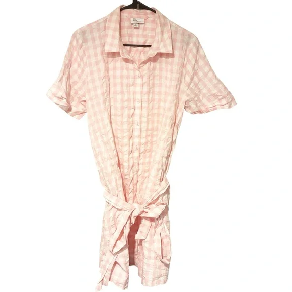 Lisa Marie Fernandez x Target Pink Gingham Dress‎ Button Front Tie Waist Size XL - Picture 2 of 6